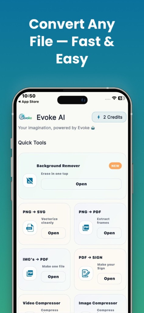 Evoke AI app — convert and compress files fast